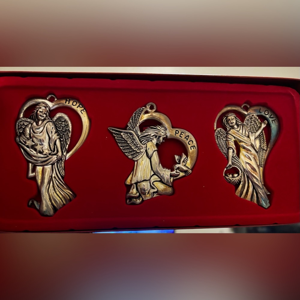 Gorham Silverplated Angel Ornaments Set with Heart Accents